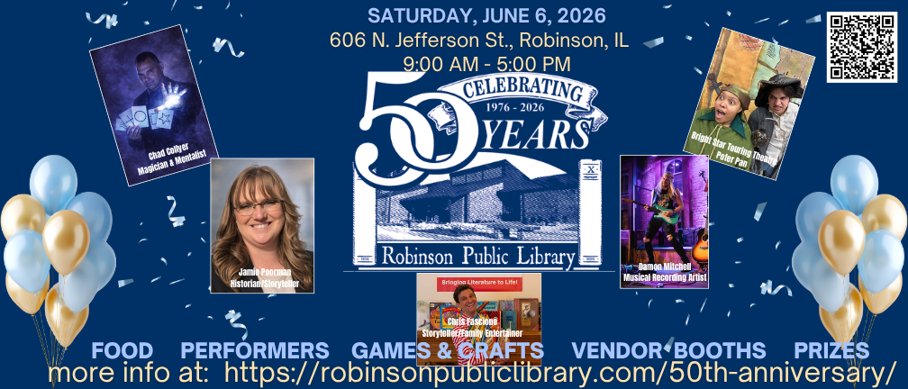 Advertisement for the library's 50th anniversary celebration.